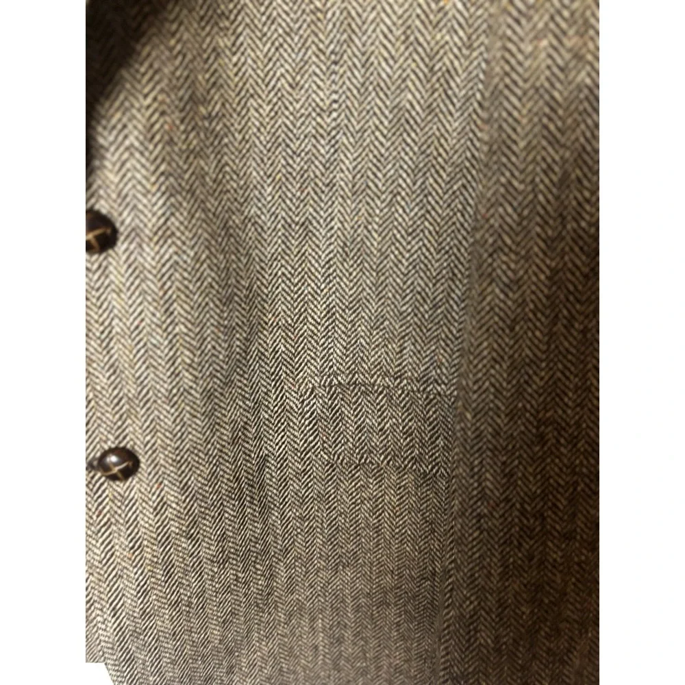 Harris Tweed Jos A Bank Brown Herringbone Blazer Men's 44L Wool Leather Buttons*